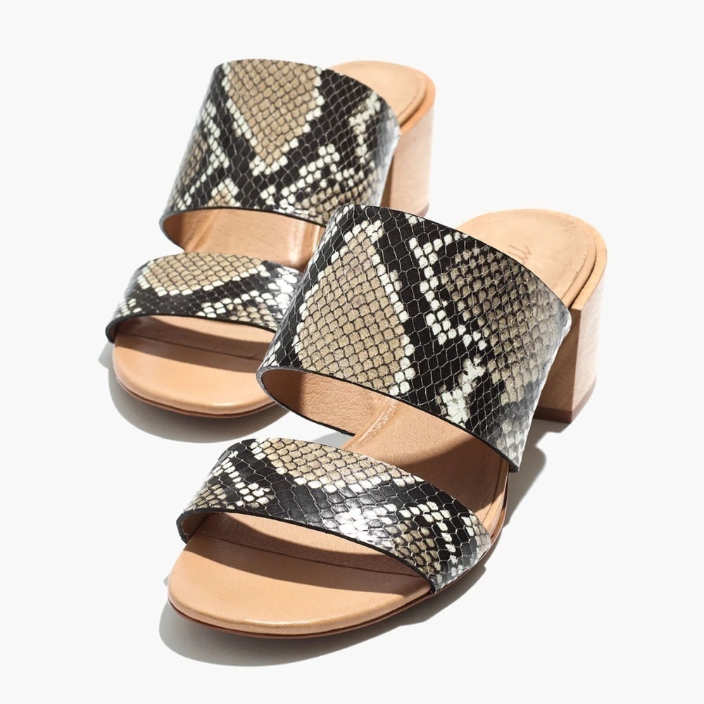 Madewell Kiera Mule Sandal Snake Embossed Leather Block Heel Slide Neutral 8.5